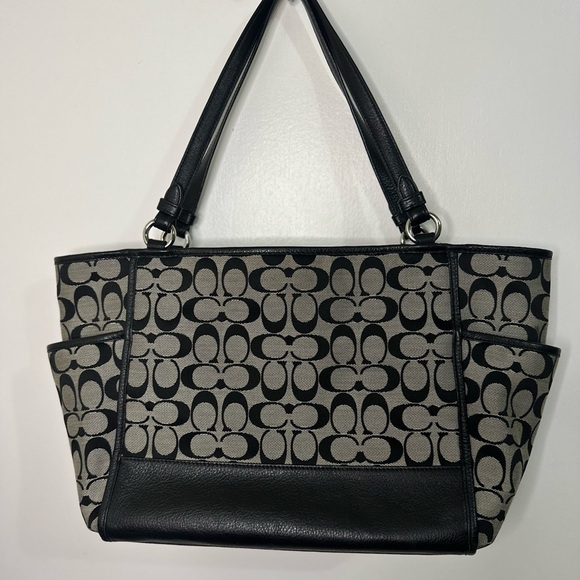 Coach Black & White Park Signature Carrie Leather Trim Tote Shoulder Bag - Picture 8 of 8